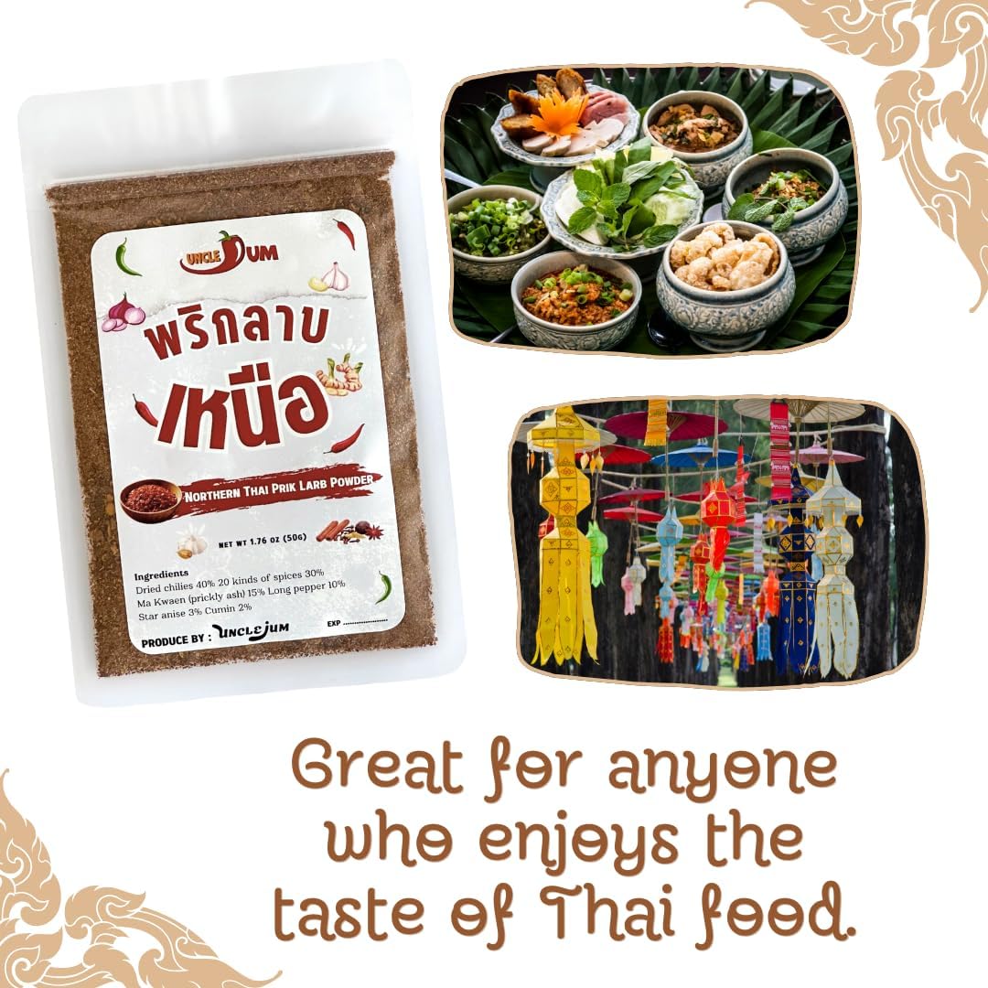 UNCLEJUM Northern Thai Prik Larb Powder – Authentic Spicy Chili Seasoning, Thai Chili Powder, Northern Larb Seasoning (1000grams(1kg),Bag)