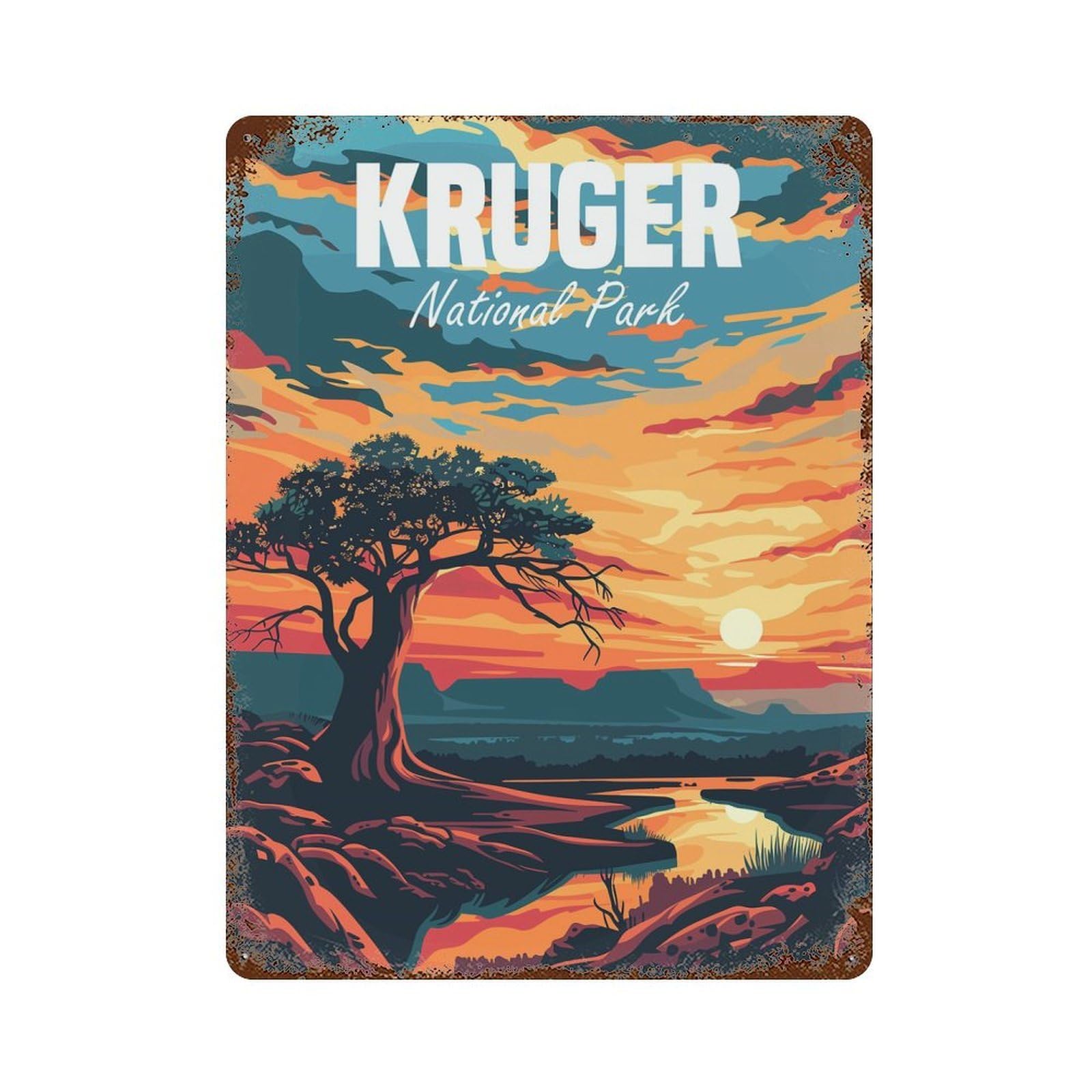Kruger National Park Rusty Metal Tin Sign 15.7"x11.8", Farmhouse Wall Decor for Farmhouse, Kitchen And Entryway Decor