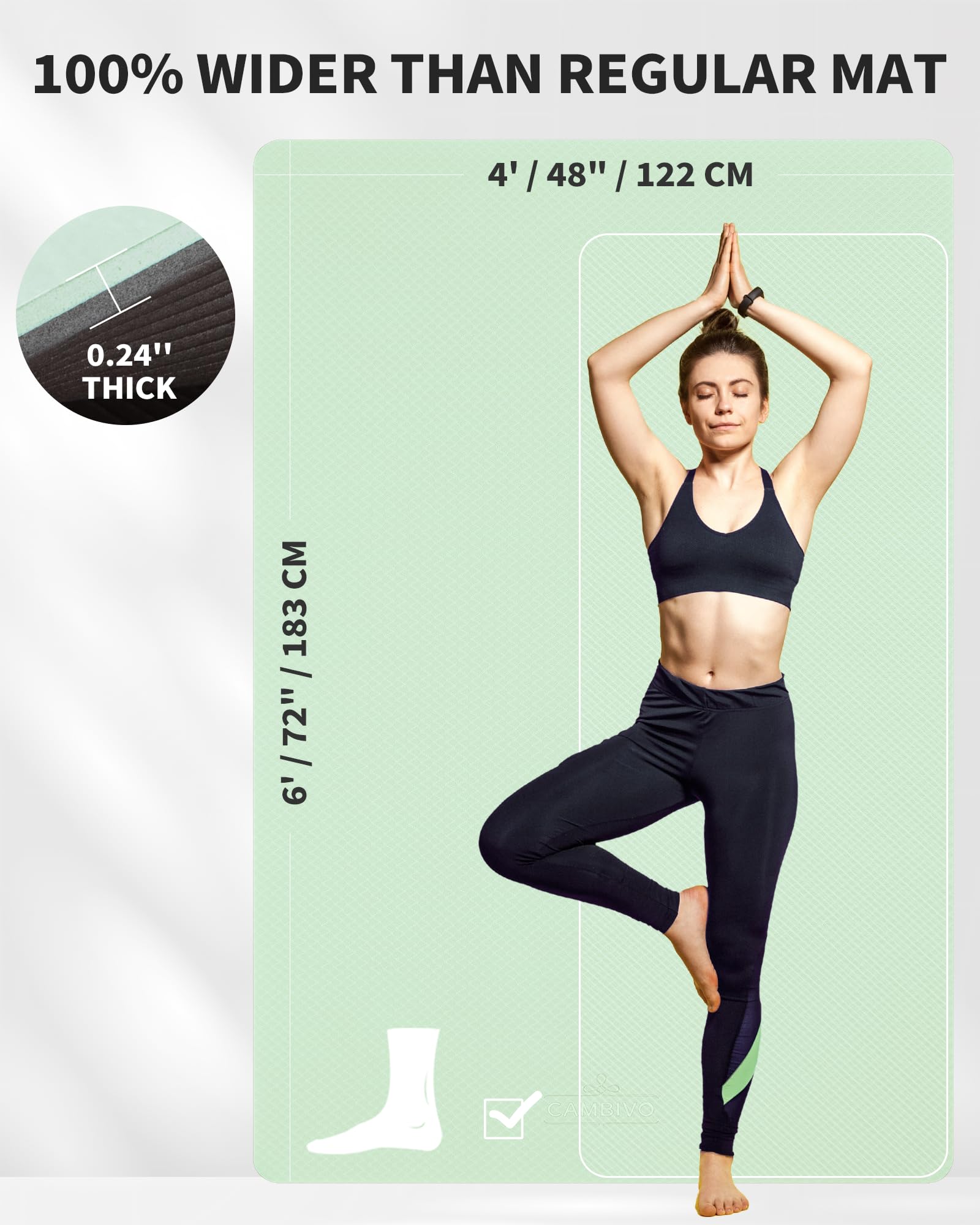 CAMBIVO Esterilla Yoga Grande 183x122cm | Pilates Fitness TPE Antideslizante, Colchoneta Gimnasia Gruesa para Ejercicio en Casa, Gimnasio, Deporte