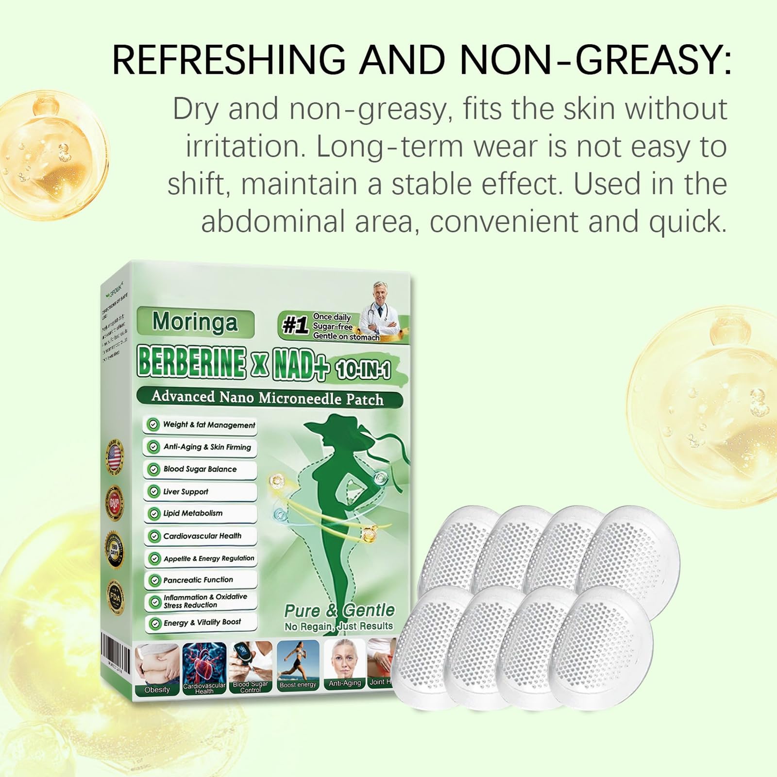 Paquete de 6 cajas Moringa X Berberine Patch 10 en 1, parche Nano Microneedle Adelgazador, ingredientes naturales, fácil de aplicar, invisible debajo de la ropa, ideal para hombres y mujeres (6 cajas) — view 7