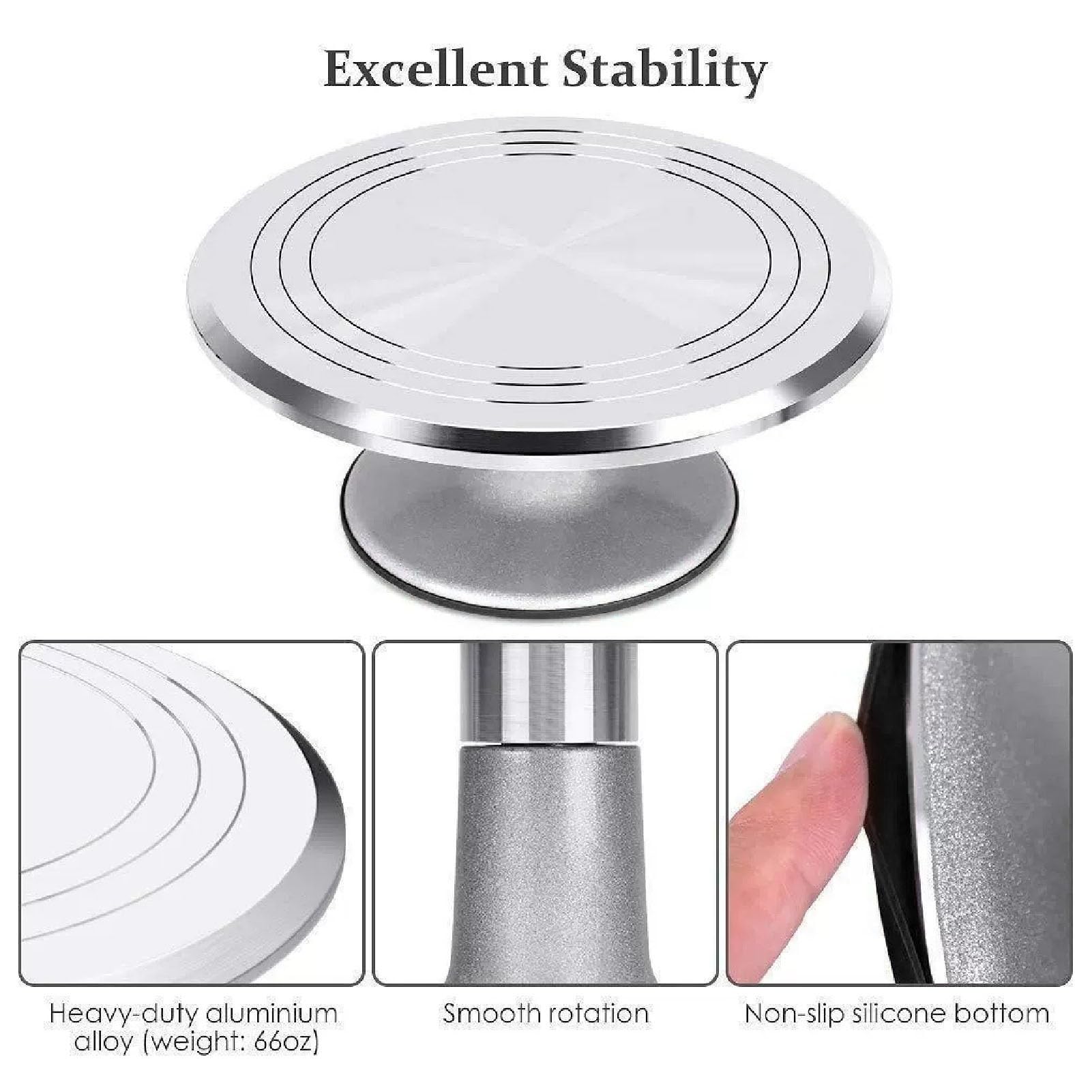 Naroote Tavola Girevole per Torte 12 Pollici con Livellatore, Piattaforma | Materiale in lega di alluminio, Superficie antiscivolo, Sacchetti decorativi riutilizzabili, Ideale per cupcake, Include 22