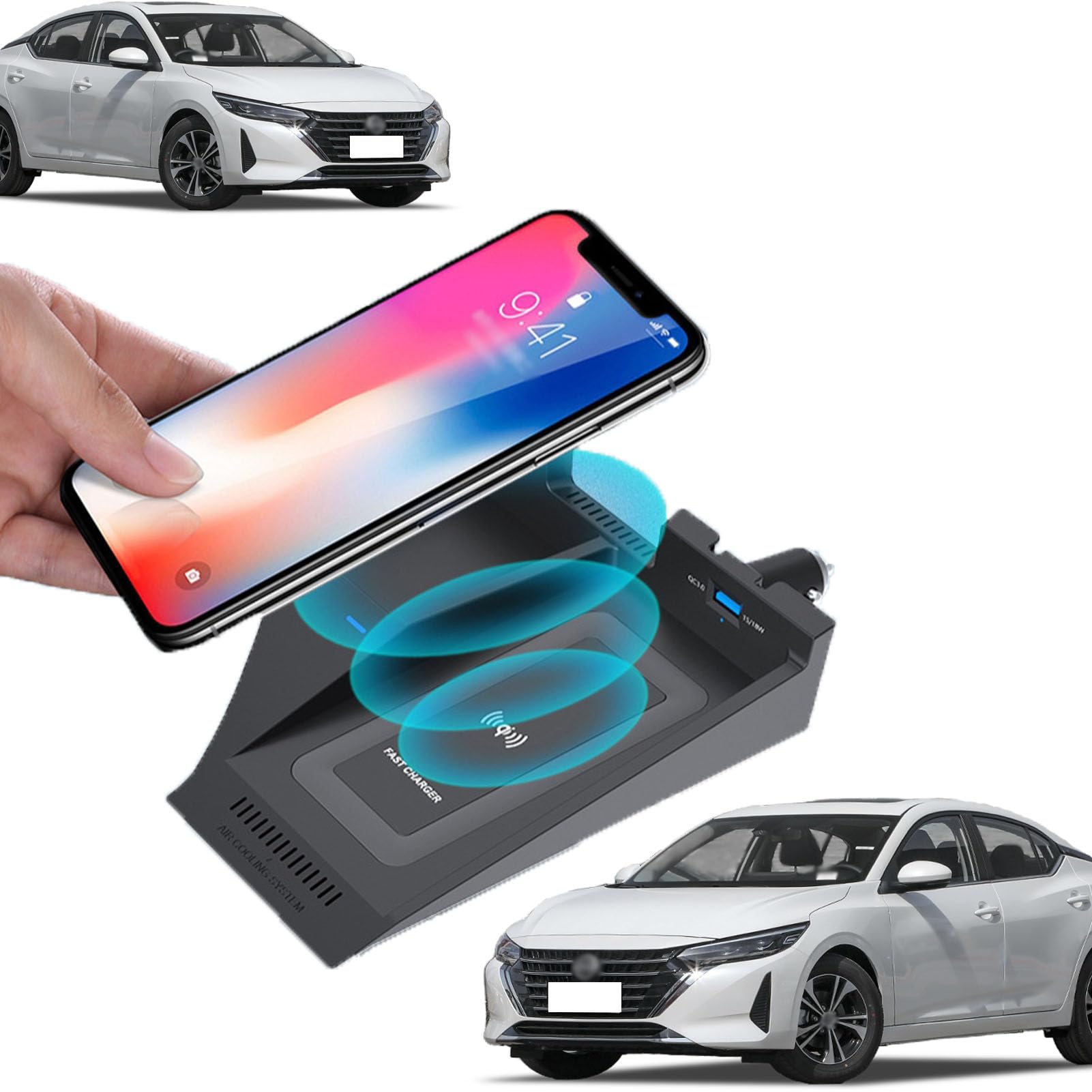 CenNa Caricabatteria per Auto Wireless per Ni-ssan Sentra (2020-2023) Accessorio per Tutti I Modelli con Ricarica Wireless da 15 W E Ricarica USB Qc3.0, Regalo per La Famiglia