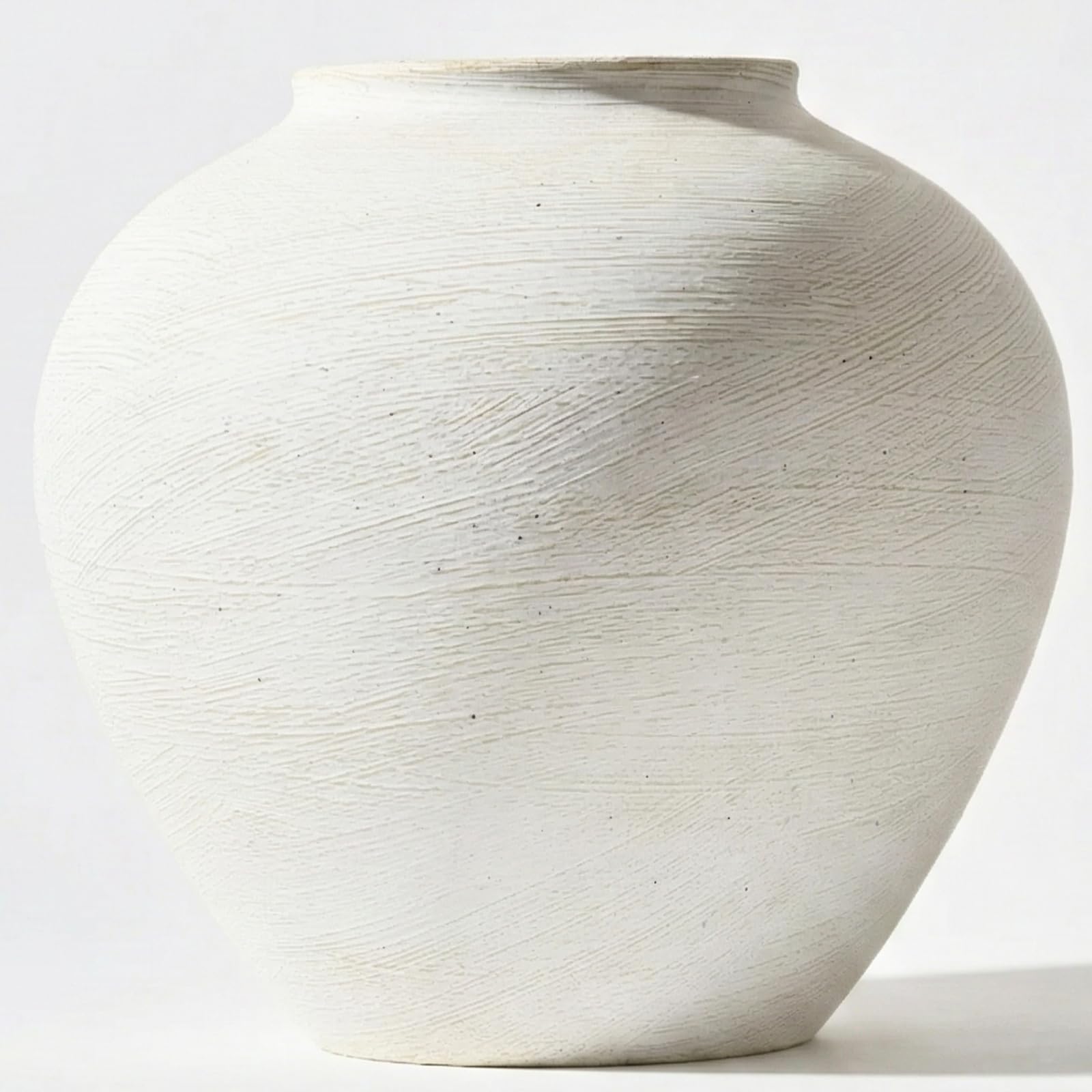 Photo 1 of **HAS DAMAGE (INDENTATION)*** Large White Vase for Centerpieces - 11" Wide Textured Stone Look Metal Flower Vase for Table Decor - Rustic Farmhouse Vases for Living Room Dining Room Home Decor