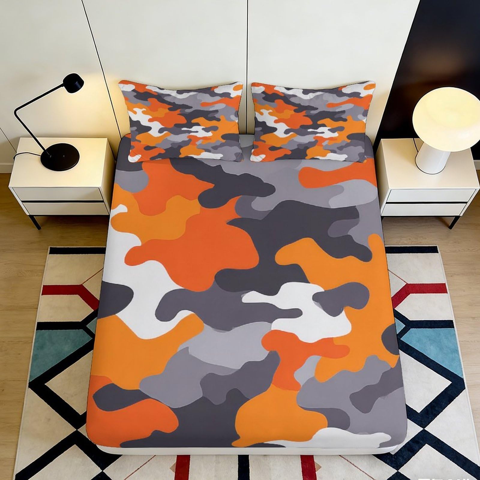Jqzkxnhpbr Style-10 3D Printed Orange Grey Camouflage Fitted Sheet Microfiber Soft Breathable Urban Camo Bed Cover For Bedroom Dorm Mattress Protection Decor 90X200x25cm