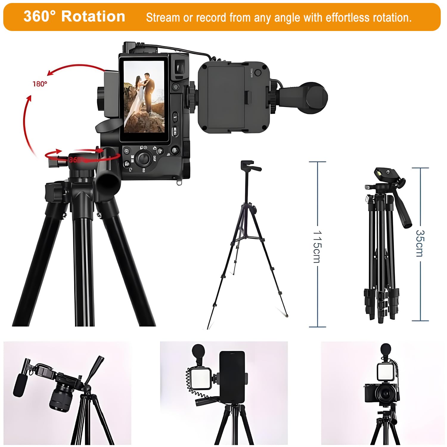 Kit Prise Vue Vidéo, Kit Vlog Professionnel pour Smartphone et Appareil Photo : Microphone, Lumière LED, Trépied Réglable, Support Téléphone, Idéal pour YouTube, TikTok, Live Streaming, Photographie