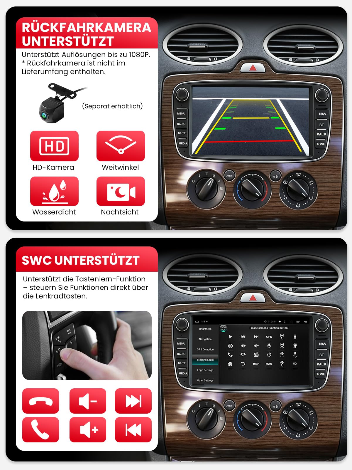 Doppel DIN Autoradio mit Bildschirm für Ford Mondeo Focus S-Max Galaxy, Wireless CarPlay & Android Auto, 7" Auto Radio Touch Display, 4GB+64GB, Bluetooth 5GHz WiFi DAB+ FM AUX GPS