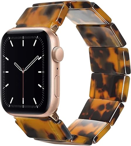 Heesch Correa de reloj de resina elástica mejorada compatible con Apple Watch para mujeres, hombres, correa de reloj de moda con concha de tortuga,