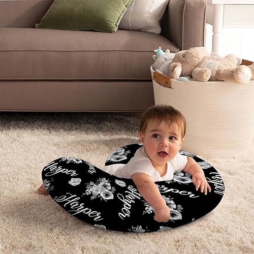 Miniatura 5 de Funda de almohada de lactancia personalizable con diseño de flores, añade el nombre de tu bebé, tela elástica ultrasuave, se adapta a almohadas de