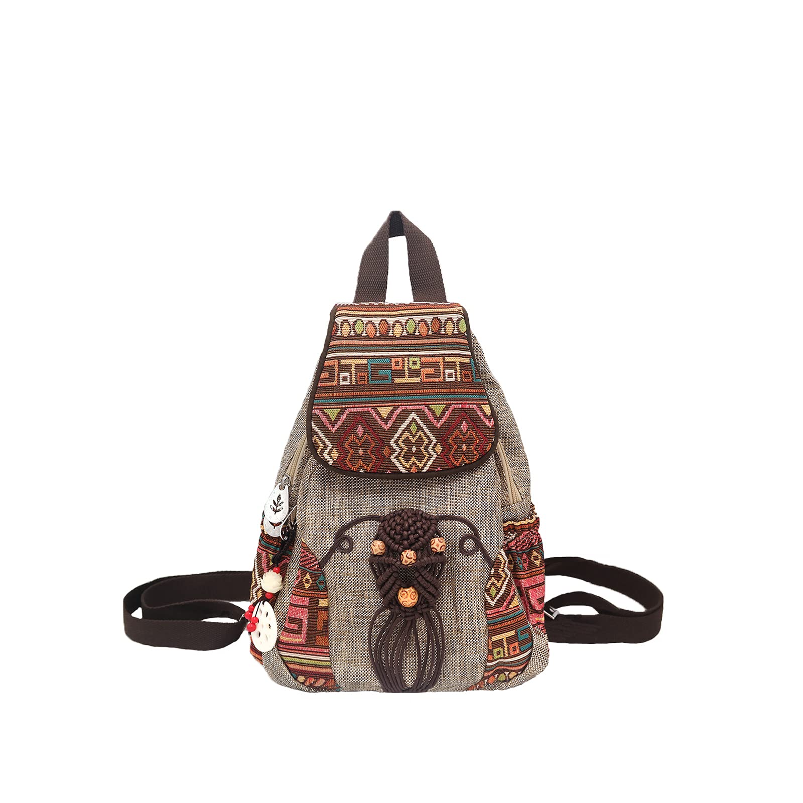 HUANGGUOSHU Backpacks For Women Sling Backpack Casual Canvas Backpack Adjustable Carry For Girl Boho Hand-Woven Exquisite Knitting Backpack With Lots