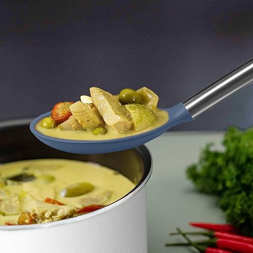 Miniatura 7 de Paquete de 2 cucharas grandes de silicona para cocinar, cucharas sólidas antiadherentes, utensilios de cocina resistentes al calor para mezclar,