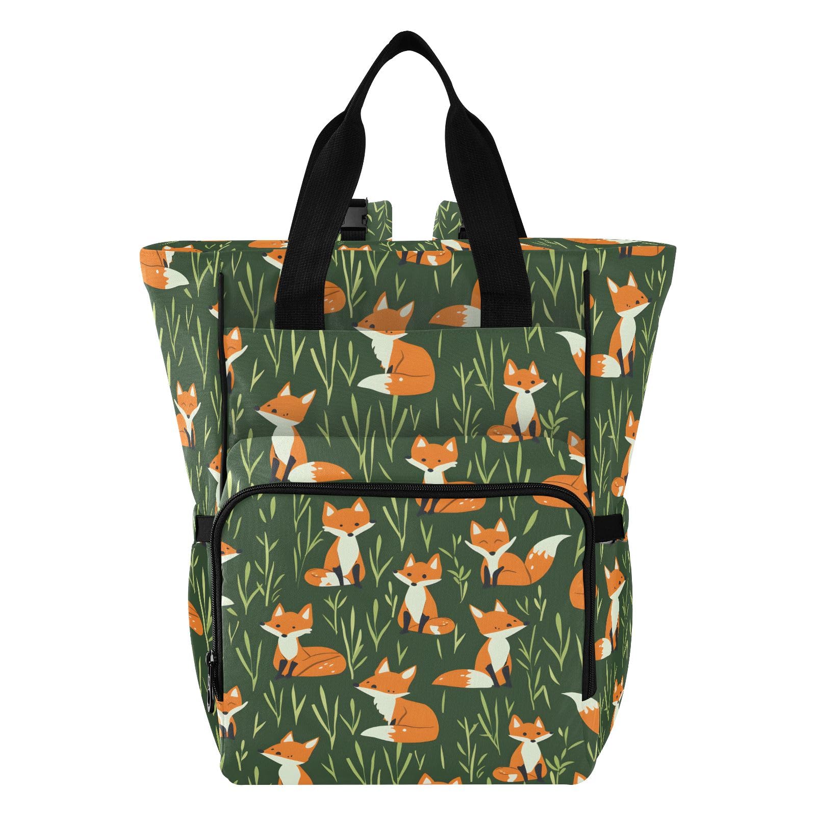 Mnsruu Carino e semplice cartone animato volpi ed erba bambino borsa per pannolini zaino grande borsa impermeabile viaggio borse per pannolini per mamme e papà