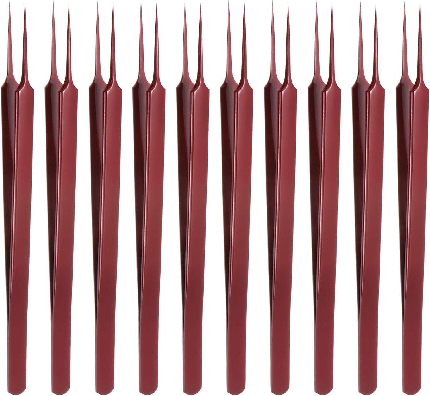 HARFINGTON 10pcs Stainless Steel Precision Tweezers 6.3 Inch Long Handle Pointed Tip Tweezers Multi Purpose for Craft Industrial Work Laboratory Use, Red