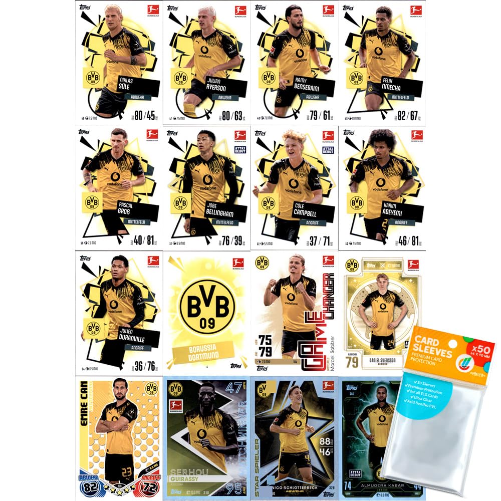 Bundle mit Topps Match Attax Bundesliga - 2025/26 - Mannschaftspaket - Borussia Dortmund + Exklusive Collect-it Hüllen