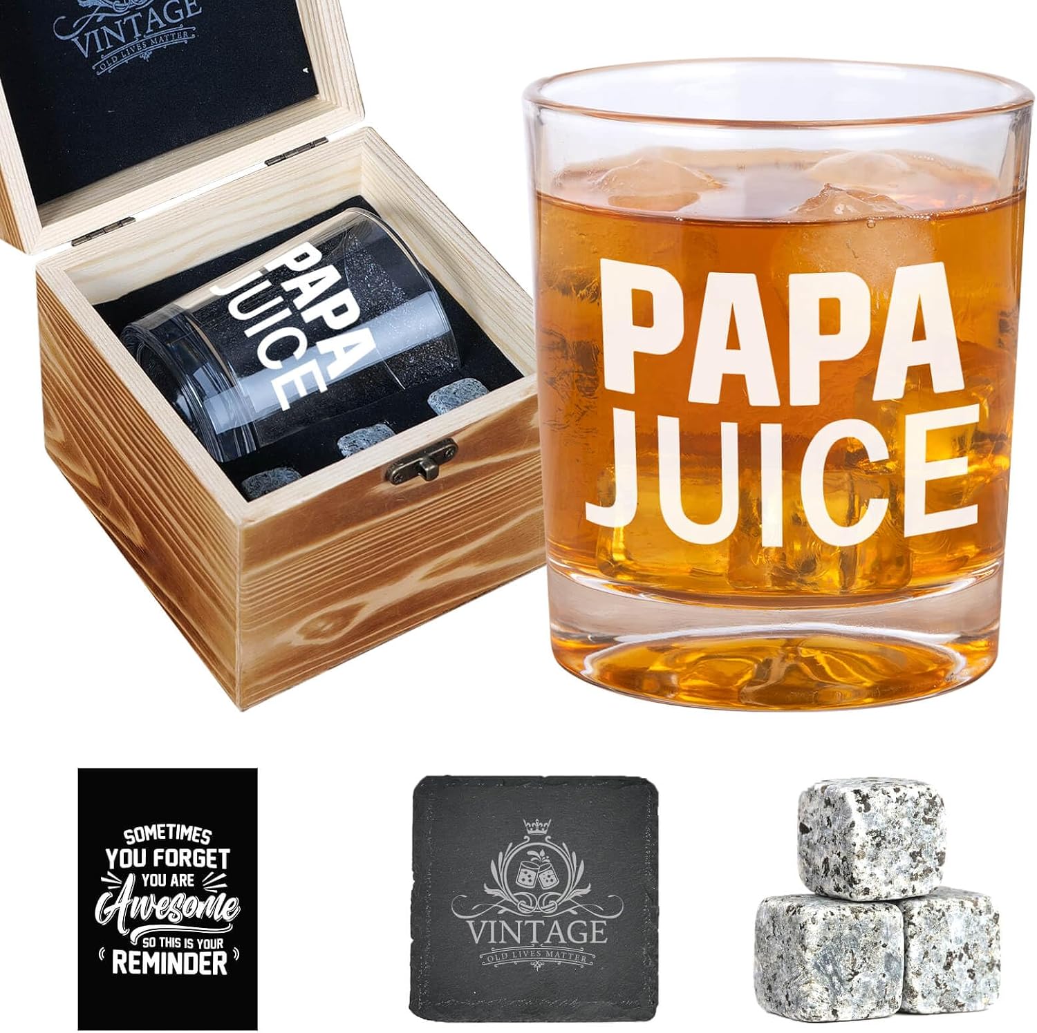Ithmahco Papa Fathers Day Birthday Gift, Papa Juice Whiskey Glasses, Father's Day Birthday Gifts For Papas, Pawpaw Father Days Funny Gift, Best Papaw Gifts