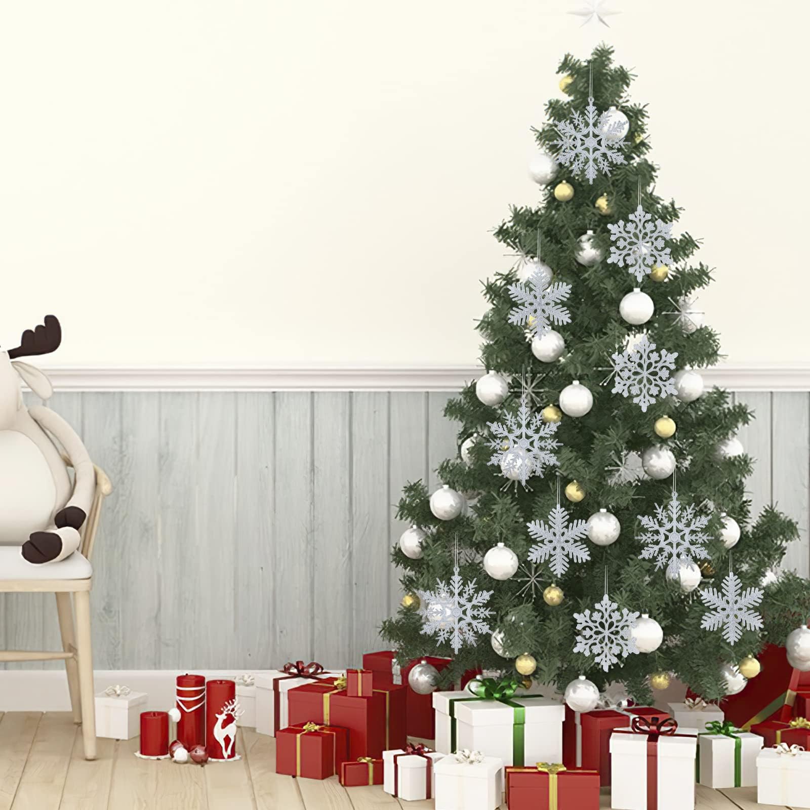 Amazon.co.jp: 36個 シルバー グリッター クリスマス 雪の結晶
