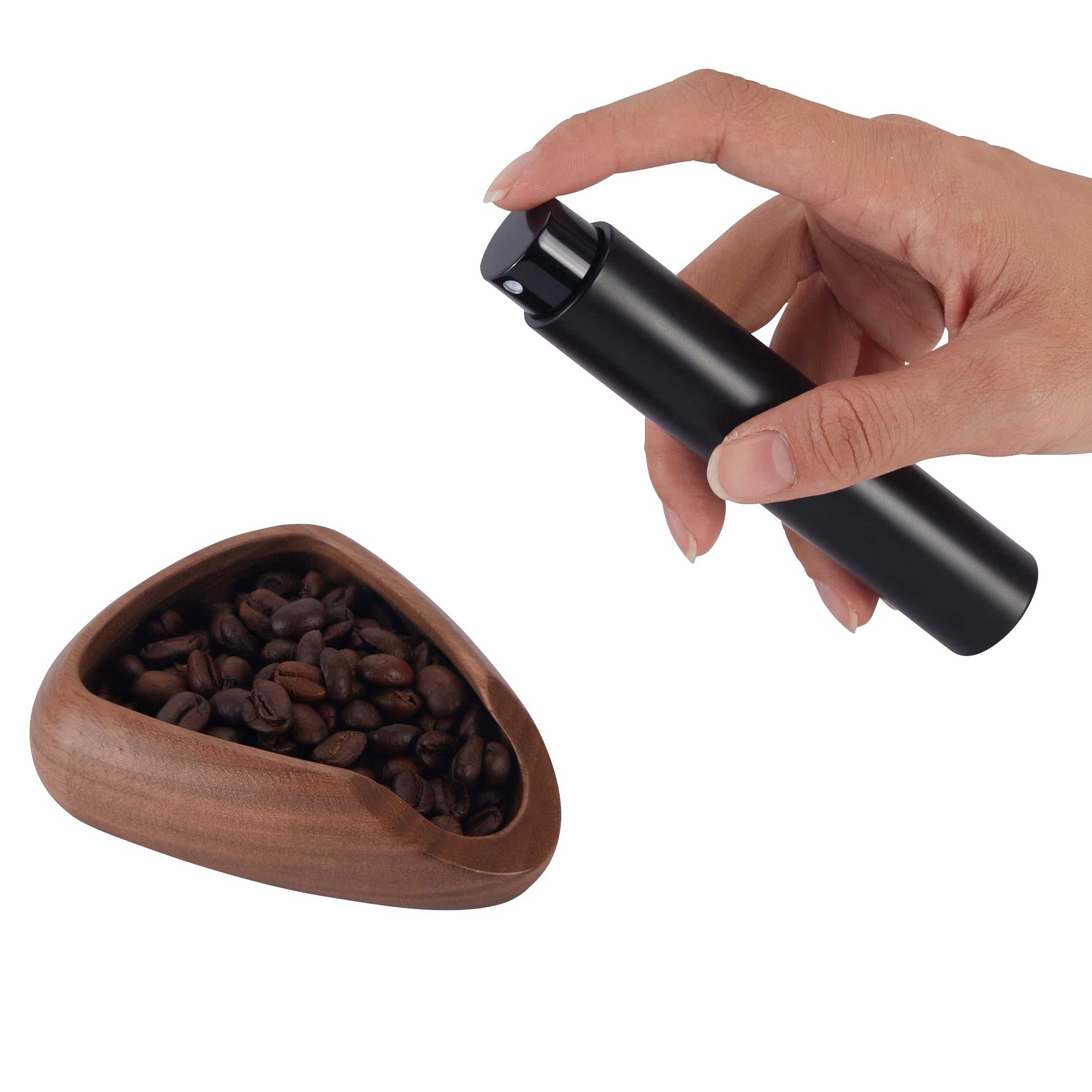 Teyearlife Walnut Coffee Bean Dosing Cup and Spray Bottle Kit for espresso enthusiasts, Coffee Bar Accessories,Take coffee beans quantitatively to reduce the spray of coffee static electricity