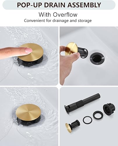 Miniatura 5 de Midanya Grifo de lavabo de baño de oro cepillado, boquilla de cascada, mango único, 1 agujero, montaje en cubierta, grifo mezclador de lavabo