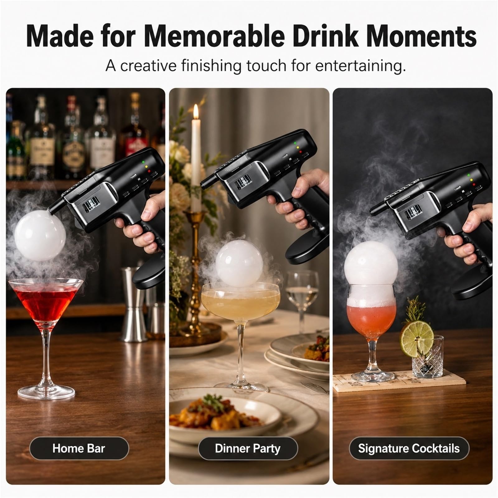 Ahumador de Cócteles Eléctrico Pistola de Burbujas de Humo Comestibles Kit para Bebidas y Comida Herramienta Profesional de Barman y Cocina para Gin Tonic y BBQ