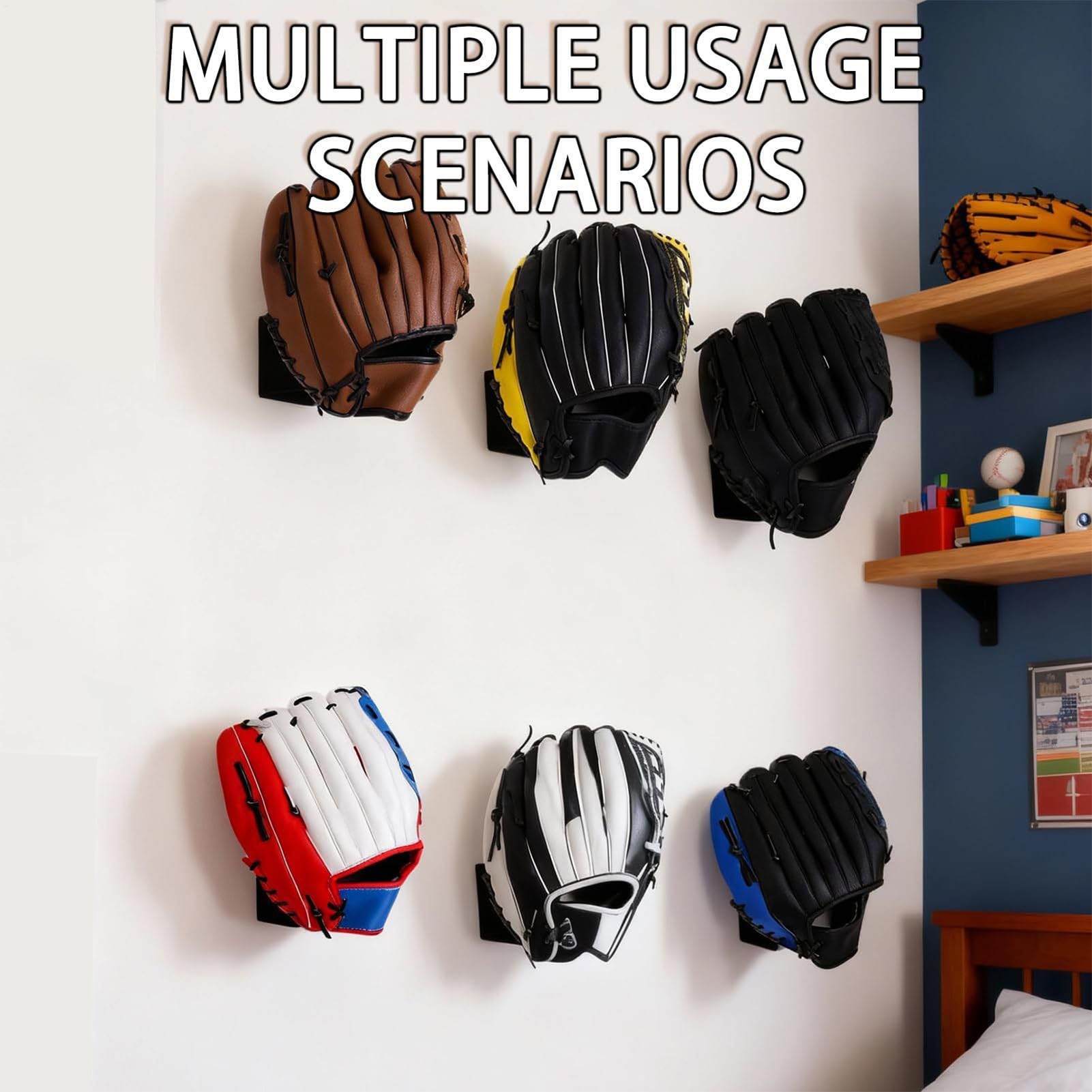 Baseball Handschuh Wandhalterung,2 Stück Stahl Unsichtbar Schwebend Platzsparender Organizer - Sport-Deko Softball-Handschuh-Display | Für Zuhause, Büro, Wohnung, Schlafzimmer Und Wohnzimmer