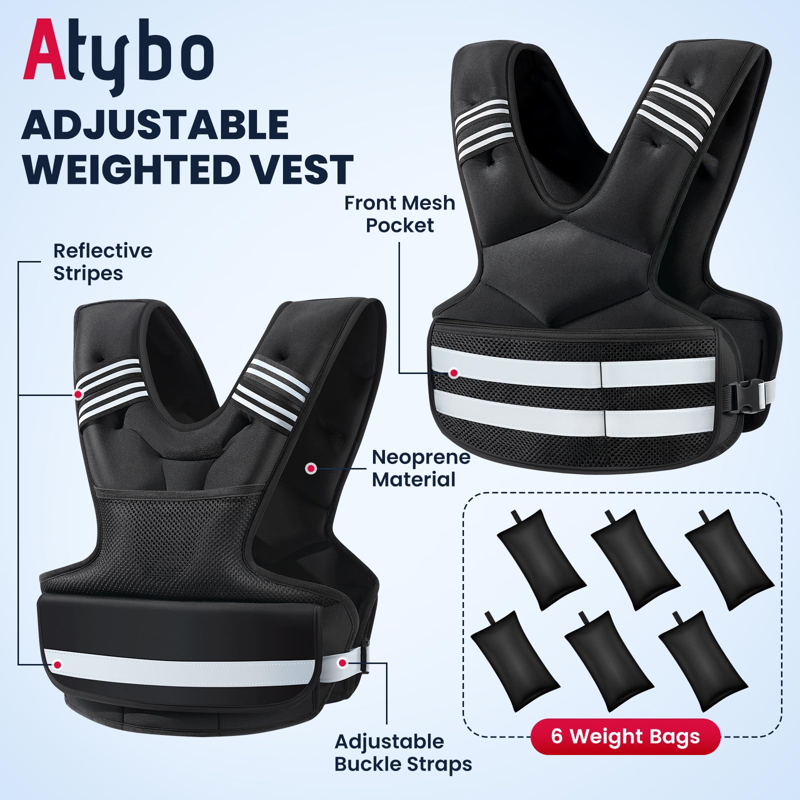 Adjustable Weighted Vest for Women and Men, 4-11lb/11-18lb/20-32lb Weight Vest with 6 Ironsand Bags, Storage Pocket and Reflective Stripes for Walking, Workout and Strength Training — view 2
