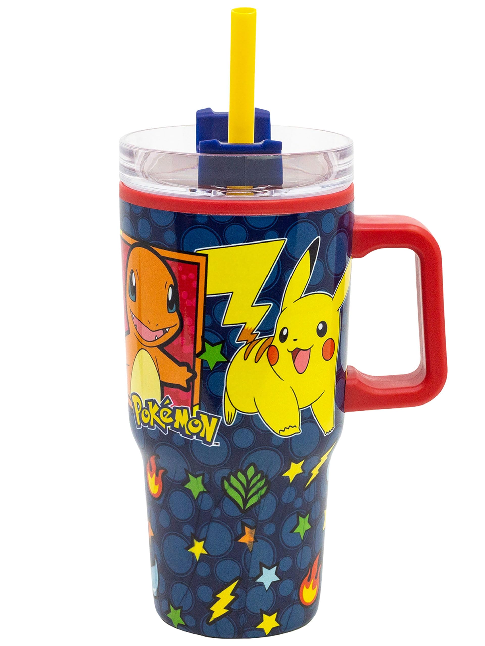 Pokemon Boys Water Bottle With Straw, Pikachu Tumbler, One Size Blue