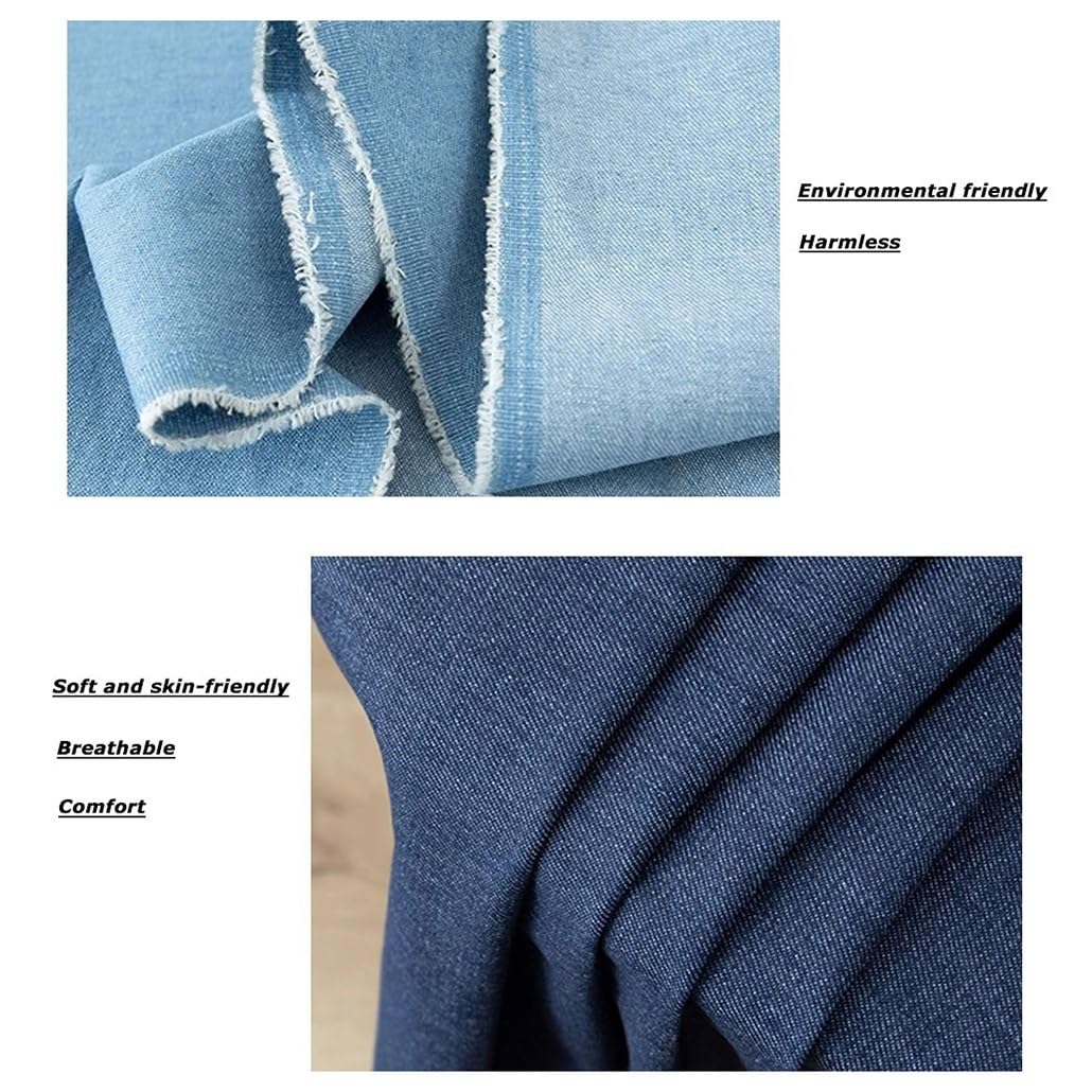 Tela Vaquera Lavada Por Metro 150cm De Ancho 100% Algodón Tela De Vestir Ligera Para Ropa Costura De Manualidades No Elástica(Color:Azul)