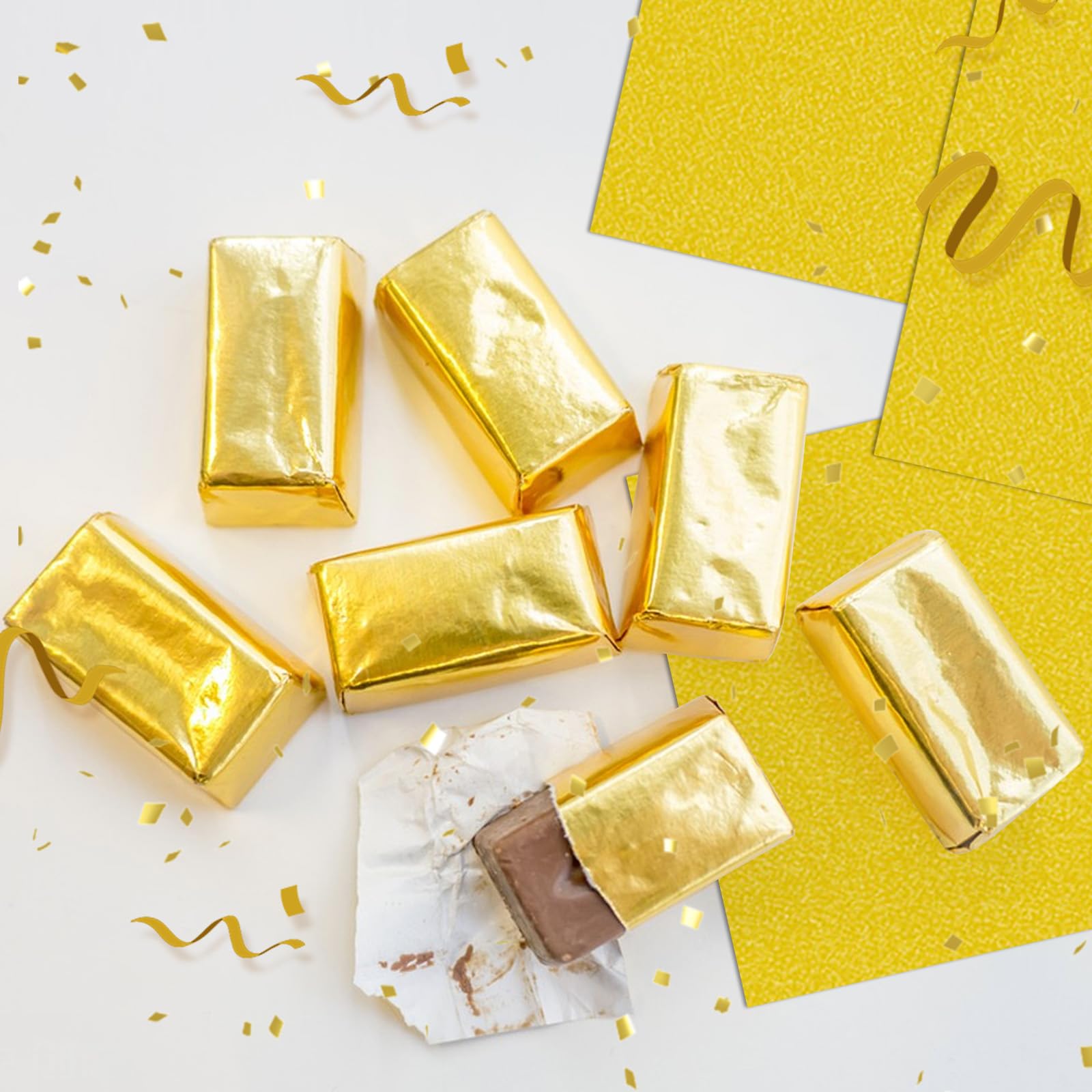 AstraGlam Foglio di alluminio dorato per imballaggi al cioccolato, 10 x 10 cm, 100 pezzi per uso alimentare, ideali per confezioni regalo e progetti fai da te di feste e feste