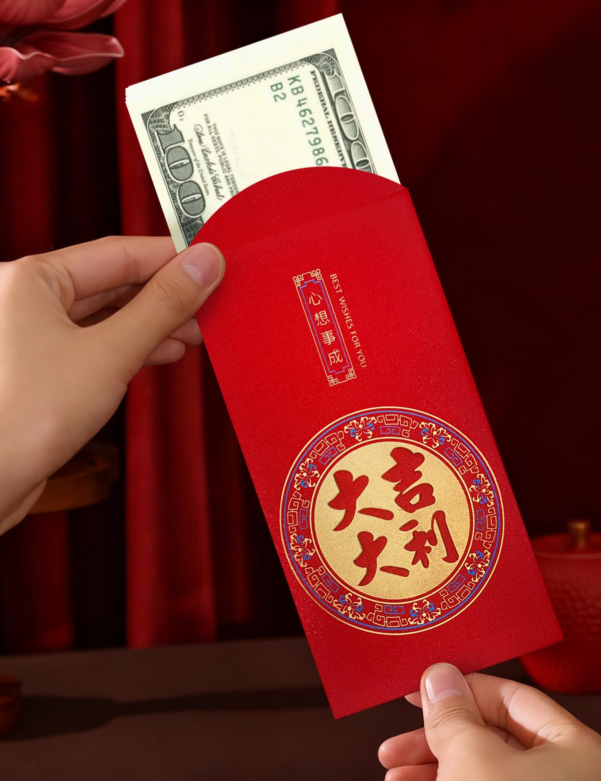 Ang Bao Chinesische Neujahrsumschläge, Glücks-Geldumschlag, große chinesische rote Taschen, dickes, stabiles Geldgeschenk, Hongbao, 230 g/m², Premium-Glitzer-Papier-Geldtaschen, 36 Stück
