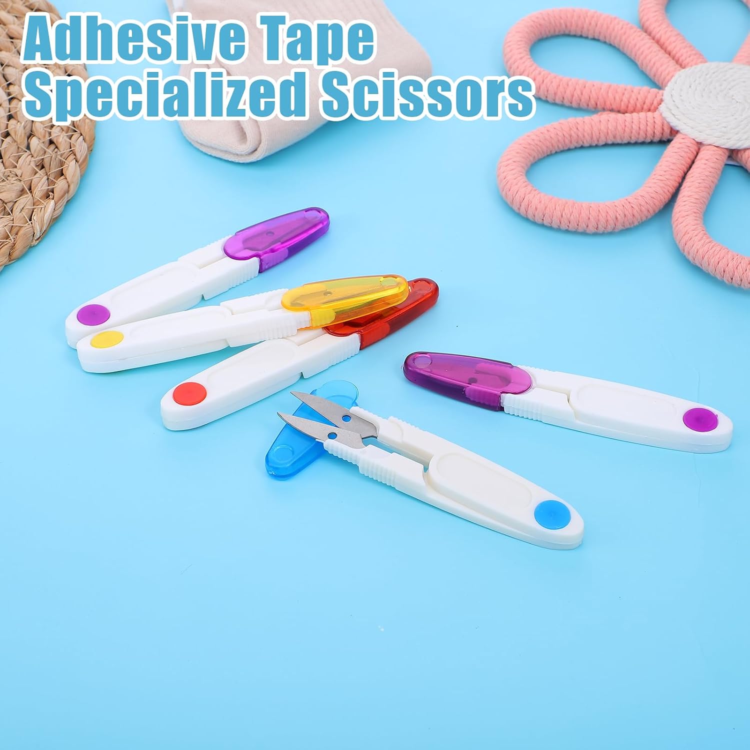 8Pcs U Shaped Portable Scissors, Thread Snips Yarn Scissors with Protective Safety Cover, Thread Snips for Sewing, Stitch Trimming, Crafting, Embroidery, and Knitting