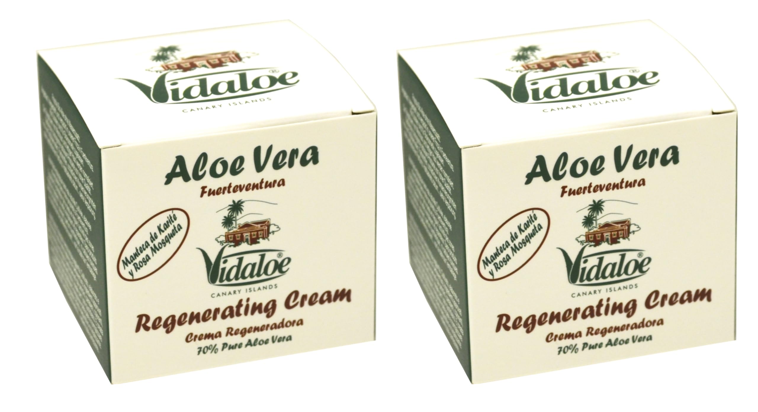 Vidaloe Crema regeneradora de aloe vera ecológico (70% puro Aloe Vera de Fuerteventura), 2 unidades