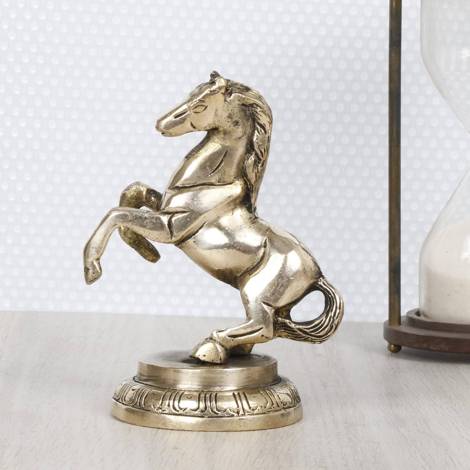 ARTVARKO Brass Horse with Uplifted Legs Standing Tableware Showpiece Home Decor Vastu Statue, 12 X 10 X 6 Cm, Gold