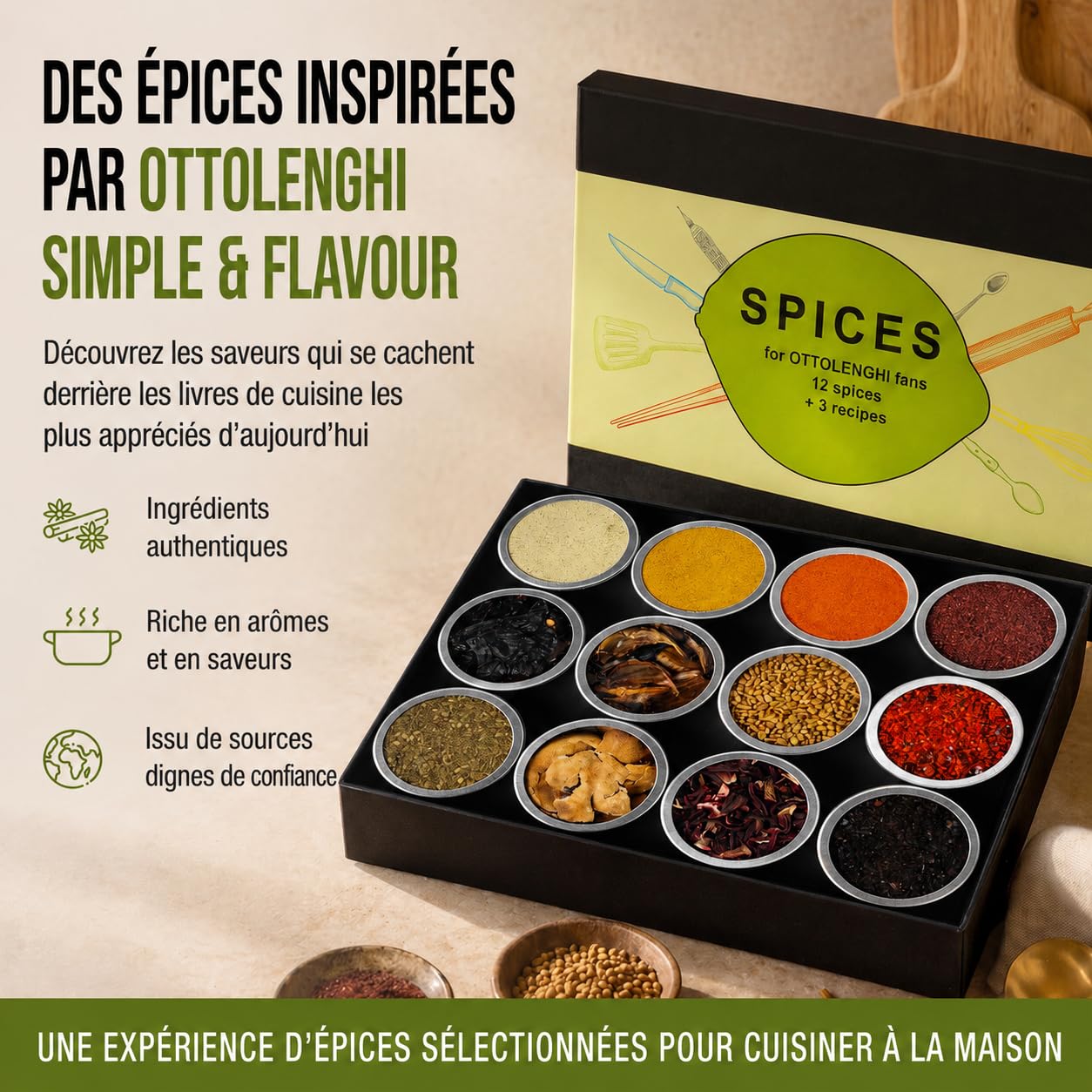 Ottolenghi Coffret d’Épices: 12 épices premium utilisées dans ses livres Simple et Flavour avec 3 recettes véganes incluses, authentique kit d’épices du Moyen-Orient