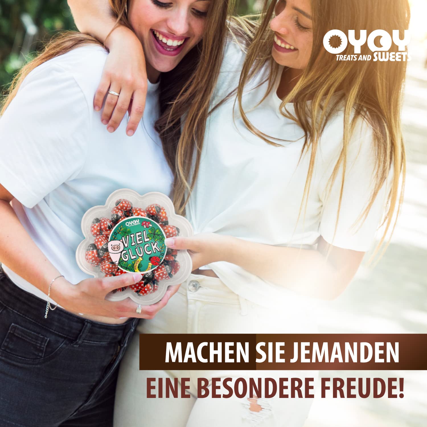OYOY Pudełko na prezent z motywem kwiatu z motywem biedronki, czekolady, 500 g, pudełko na słodycze, czekolada na szczęście, talizman, czekolada