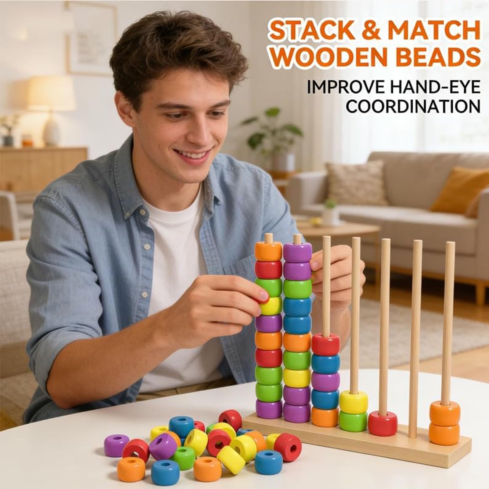 Holz-Farbkombinations-Herausforderungsspiel, Stapelpuzzle für Familie und Erwachsene mit über 60 logischen Herausforderungen, Geschwindigkeits- und Strategiespiel für Spieleabende 3PCS