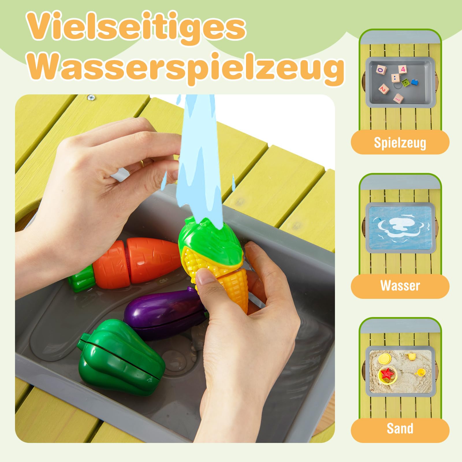 DREAMADE Matschküche für Kinder, Spielküche Outdoor mit 2 Herdplatten, abnehmbarem Spülbecken, Regalen & Haken, kreatives Küchenspielzeug für Kinder ab 3 Jahren, für Hof, Garten