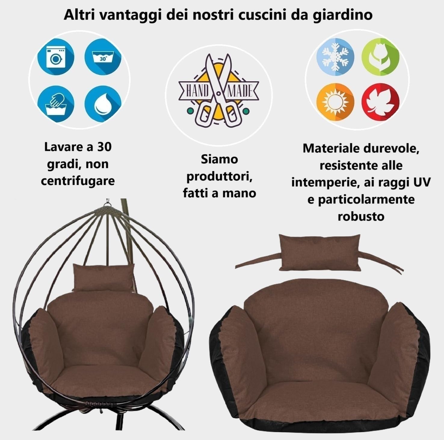 Cuscino per poltrona sospesa, cuscino seduta con schienale e poggiatesta, cuscino per dondolo a uovo, poltrona sospesa
