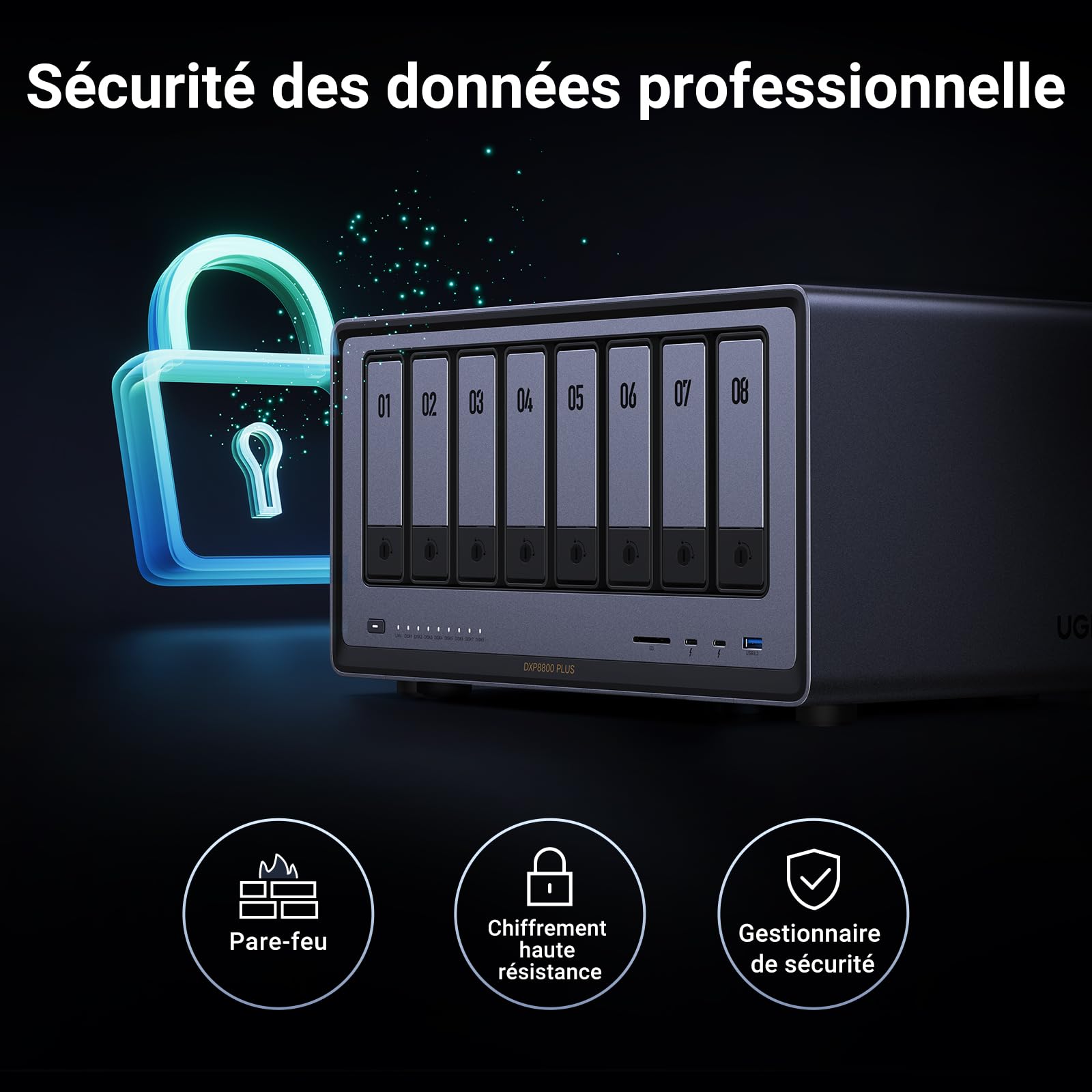 UGREEN NASync DXP8800 Plus, NAS de Bureau 8 Baies, processeur Intel i5 1235u 10 cœurs, 8 Go de RAM DDR5, SSD 128 Go, 2 Ports 10 GbE, 2 emplacements M.2 NVMe, HDMI 8K, 2 Ports TBT4 (sans Disque)