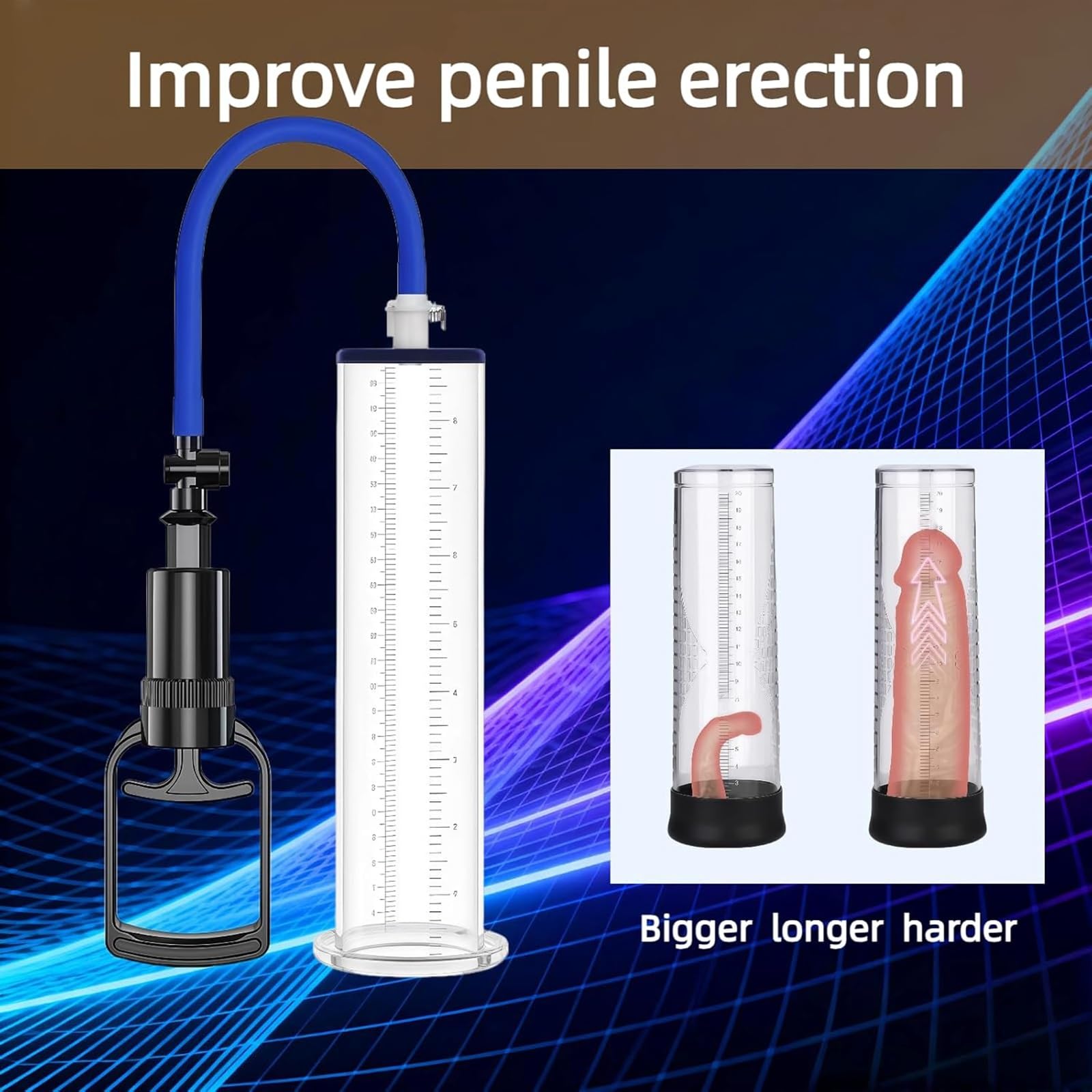 Bomba de vacío for alargamiento de pene, bomba manual for disfunción eréctil y mejora del rendimiento, cilindro 23 x 6,35 cm con funda silicona máxima succión, extensor de pene