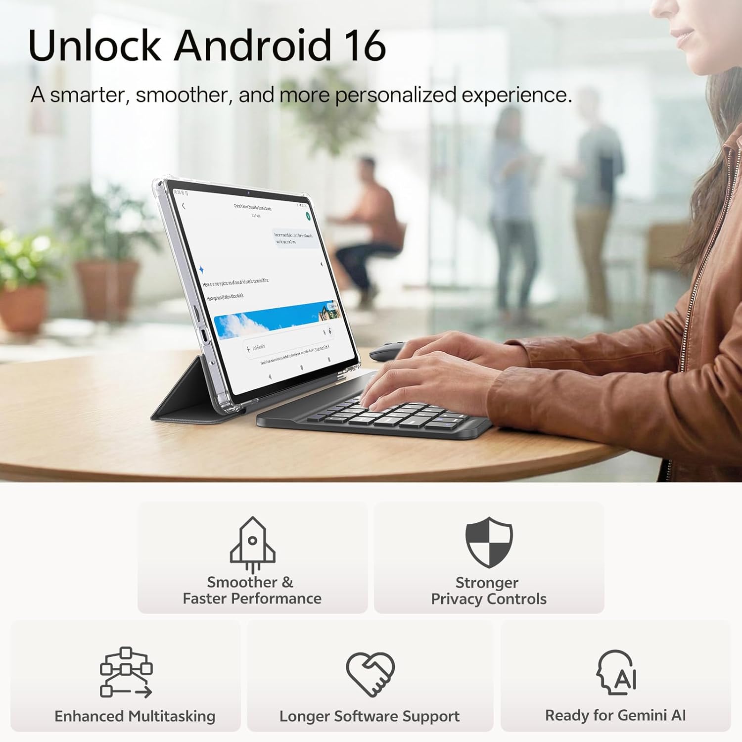 Android 16 Tablet with Keyboard, 11 Inch Tablet with Octa-Core & Gemini AI, 20GB RAM+128GB ROM (1TB Expandable), 13MP+8MP Dual Camera, 8800mAh, Wi-Fi 6, Widevine L1, 2-in-1 with Mouse & Stylus (Gray)