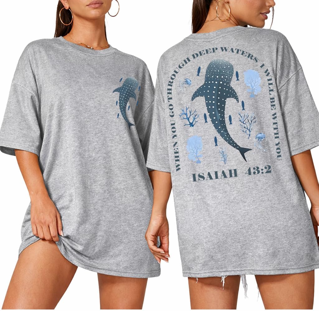 Whale Shark Shirt Christian Religious Bible Verse Isaiah 43:2 When You Go Through Deep Waters Shirt Unisex image 2