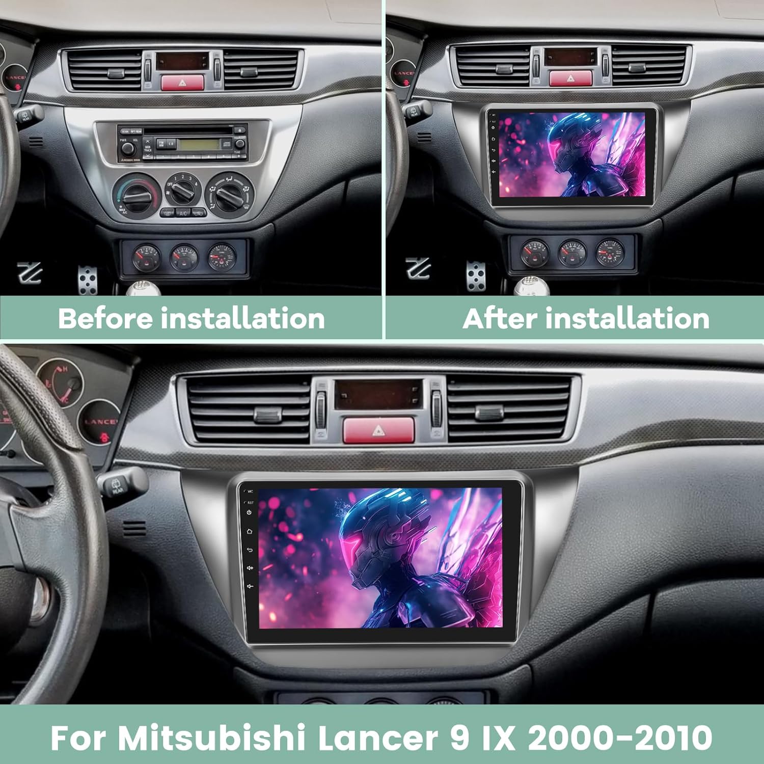 [2G+64G] Radio for Mitsubishi Lancer 2000-2010, Android 9 inch Touch Screen Lancer Car Stereo, Carplay/Android Auto/EQ Audio/1080P/SWC/Bluetooth