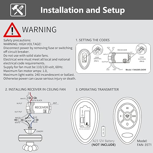 Miniatura 6 de Kit de control remoto universal para ventilador de techo Harbor Breeze Hunter Allen Roth Hampton Bay, con atenuador de luz receptora de 3