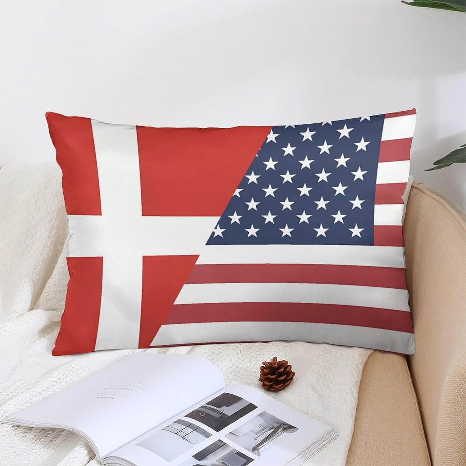 U.S. Denmark Flag Soft Throw Pillowcase Long Body Cushion Covers Decorative for Couch Sofa Bed