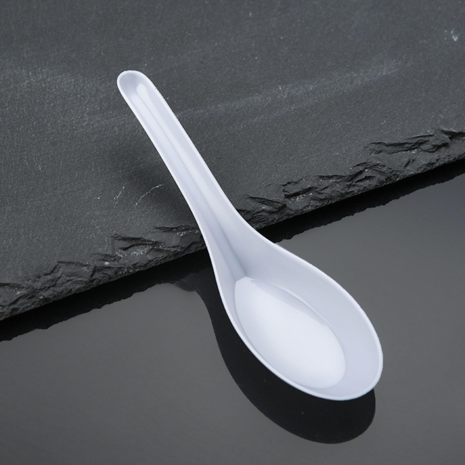 Photo 1 of Disposable White Plastic Spoons, 5.3" Asian Chinese Soup Spoons,tasting spoon,Front Dish Spoon,Plastic Cutlery(White 50 PCS)