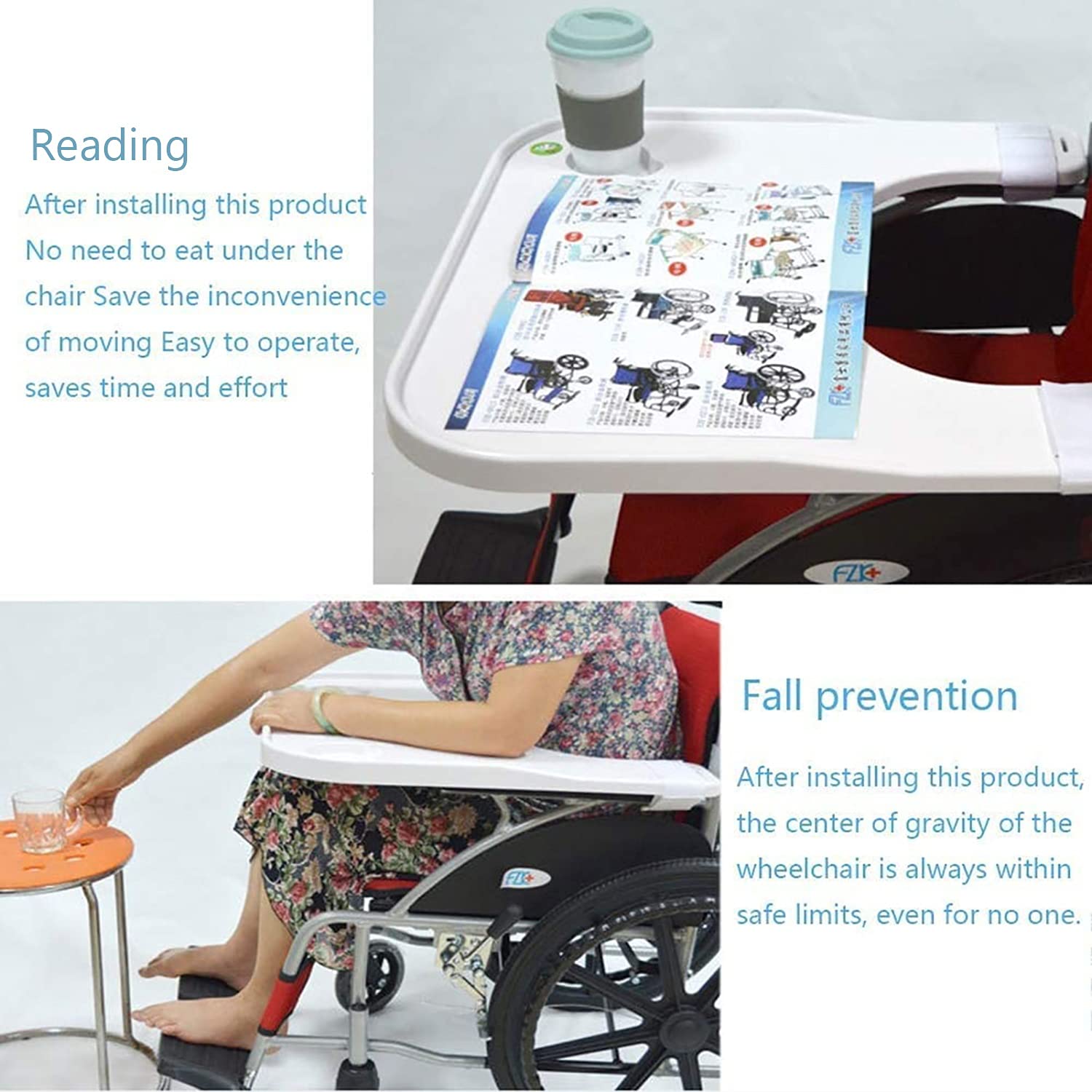 Bandeja para Regazo de Silla de Ruedas, Mesa Universal portátil con portavasos, para Comer y Leer, Adecuada para reposabrazos de Silla de Ruedas