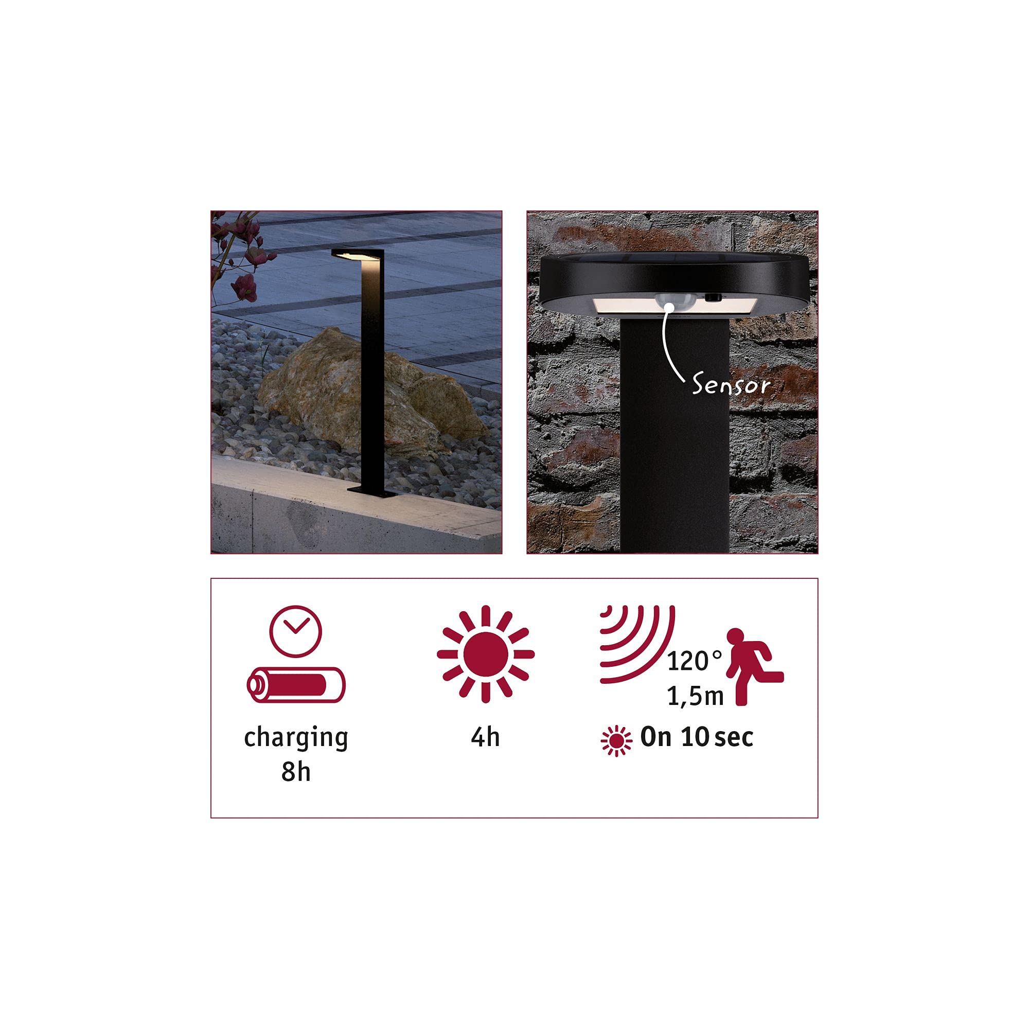 Paulmann 94249 Solar Pollerleuchte Ryse LED Außenleuchte incl. 1x1,2 Watt Anthrazit Kunststoff 3000 K Warmweiß