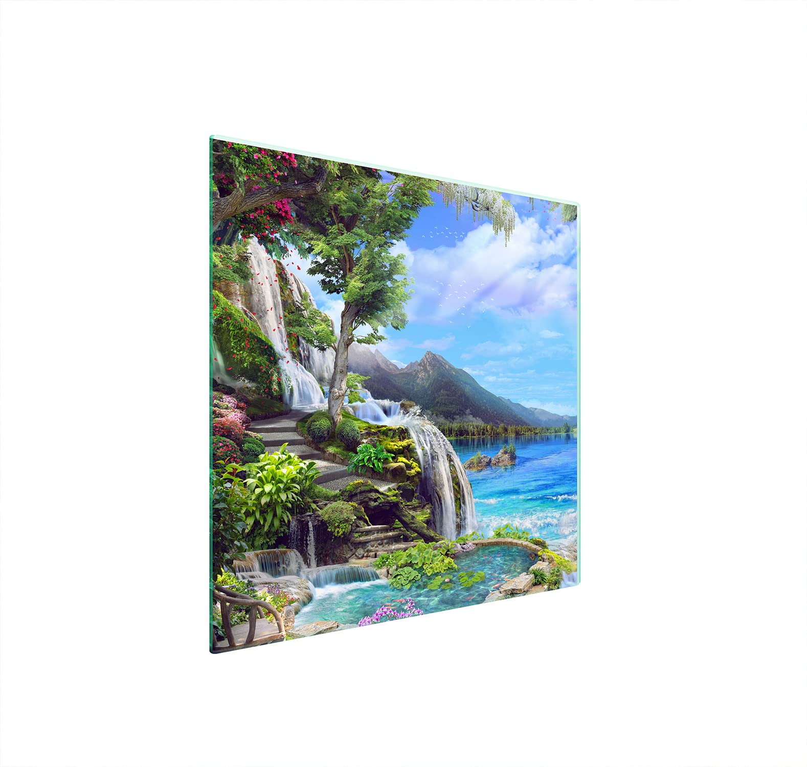DarHuas Herdabdeckplatte 50x52 cm 1-teilig Ceranfeldabdeckung Induktion Herdschutz Spritzschutz Glasplatte Deko Schneidebrett, Landschaft Bunt