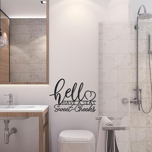 Miniatura 7 de OYEFLY Hello Sweet Cheeks - Decoración de pared de metal para baño, letrero de metal (negro)