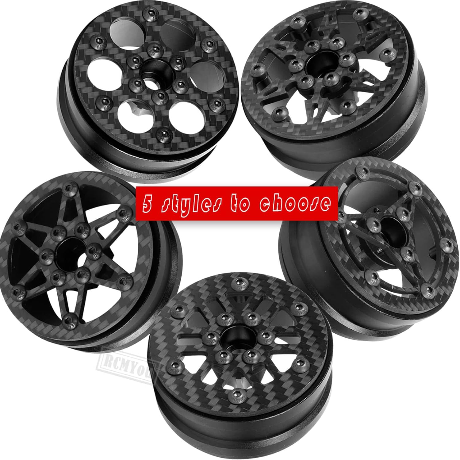 RC 1.9In Beadlock Wheels Ultra Lightweight Performance Carbon Fiber faceplate for 1/10 TRX4 TRX6 SCX10 I II III 90046 AXI03007 MST CFX D90 VS4-10 Gen8 RC Crawler Car(Black-C)
