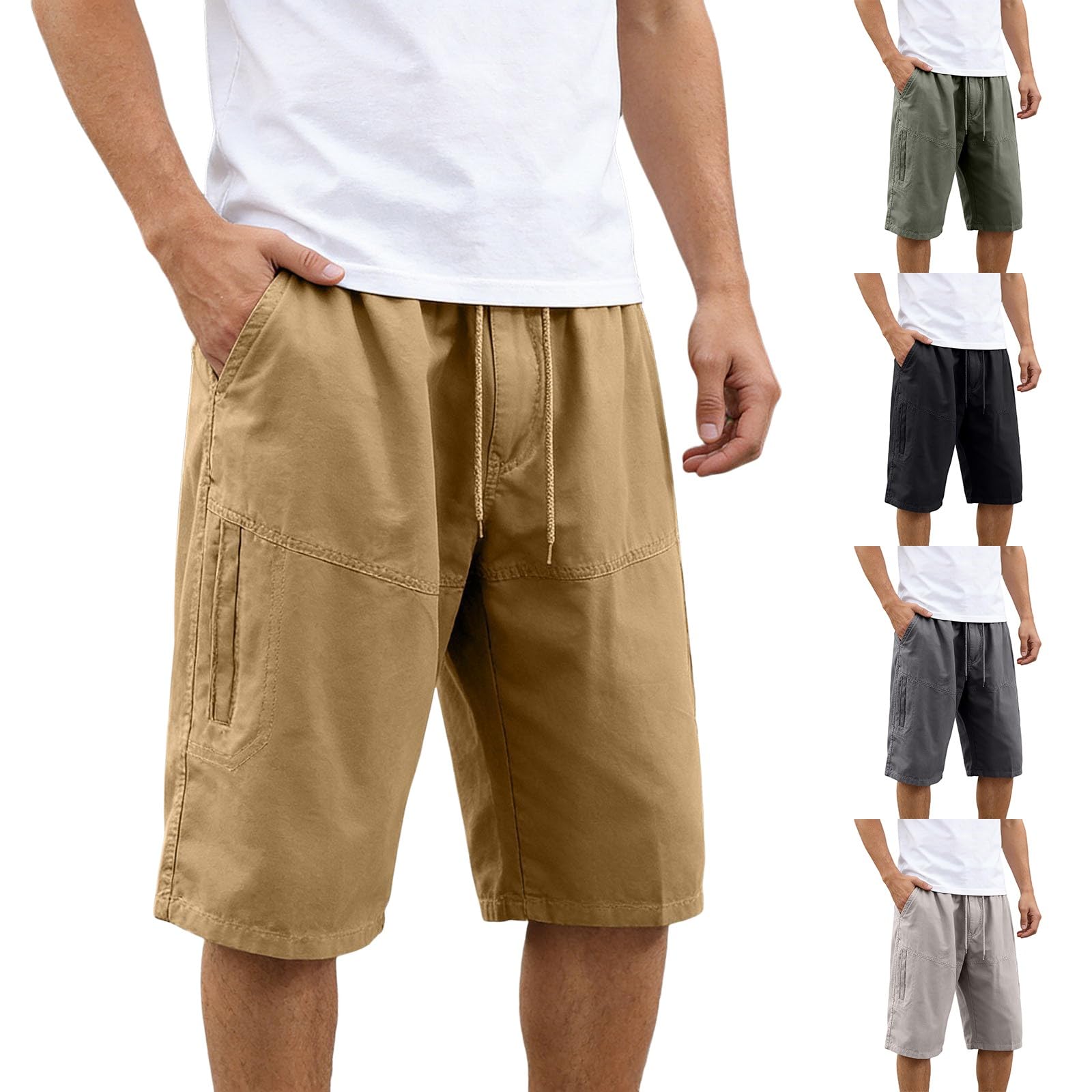 Pantaloncini sportivi da uomo, elasticizzati, taglie grandi, cachi, 3XL
